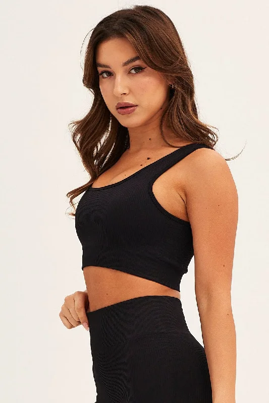 Black Seamless Activewear Singlet Top