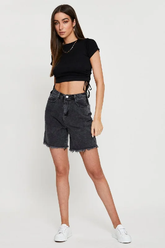 Black T Shirt Short Sleeve Crop Crew Neck