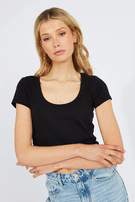 Black T Shirt Short Sleeve Scoop Neck