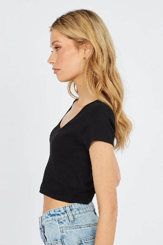 Black T Shirt Short Sleeve Scoop Neck