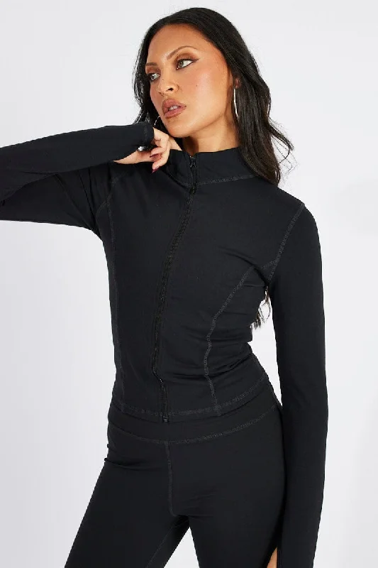 Black Zip Up Top Long Sleeve