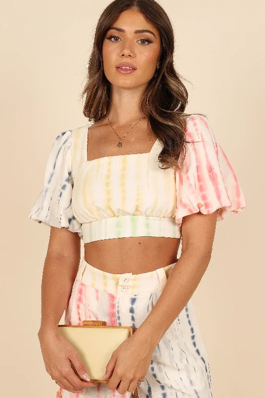 Bradley Puff Sleeve Cropped Top - Multi