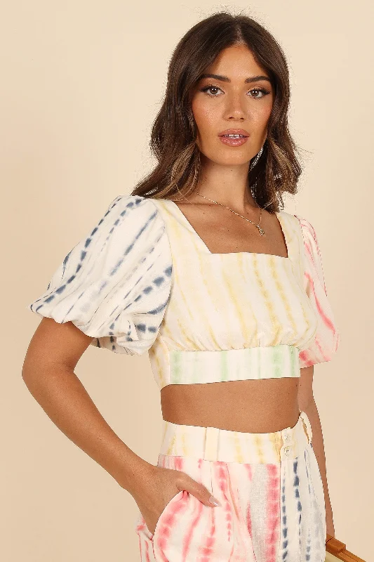 Bradley Puff Sleeve Cropped Top - Multi