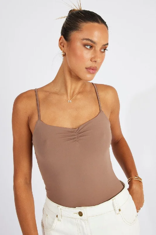 Brown Bodysuit Front Ruched Supersoft