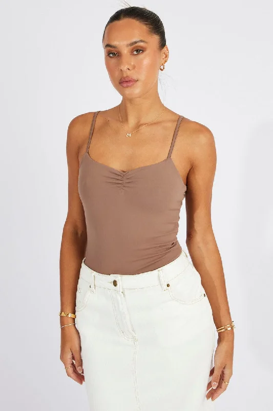 Brown Bodysuit Front Ruched Supersoft