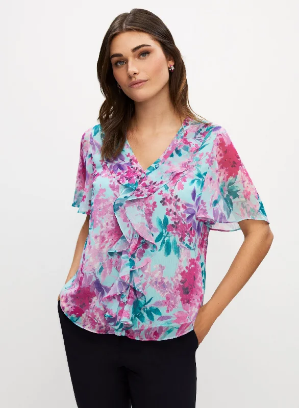 Floral Print Ruffle Detail Blouse