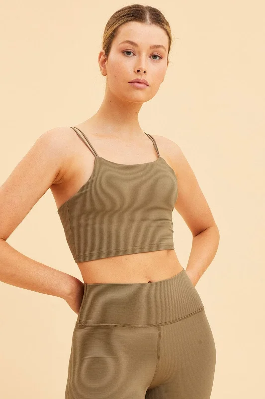 Green Crop Top High Neck Active Rib