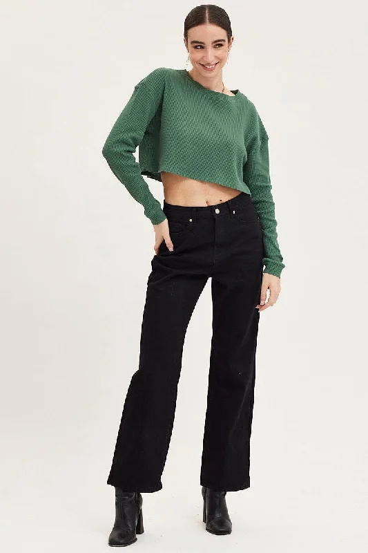 Green Oversized Top Long Sleeve Crew Neck