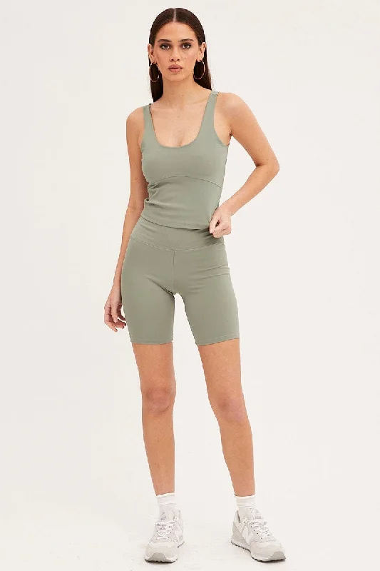 Green Tank Top Sleeveless Underseam Activewear