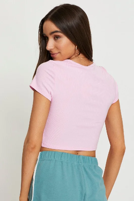 Pink T Shirt Short Sleeve Crew Neck