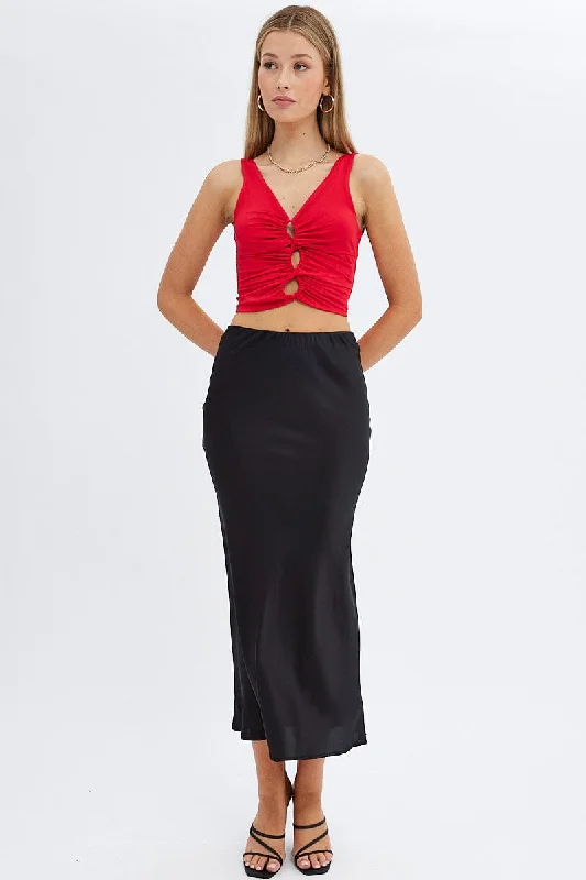 Red Bralette Crop Top V Neck Keyholes Details