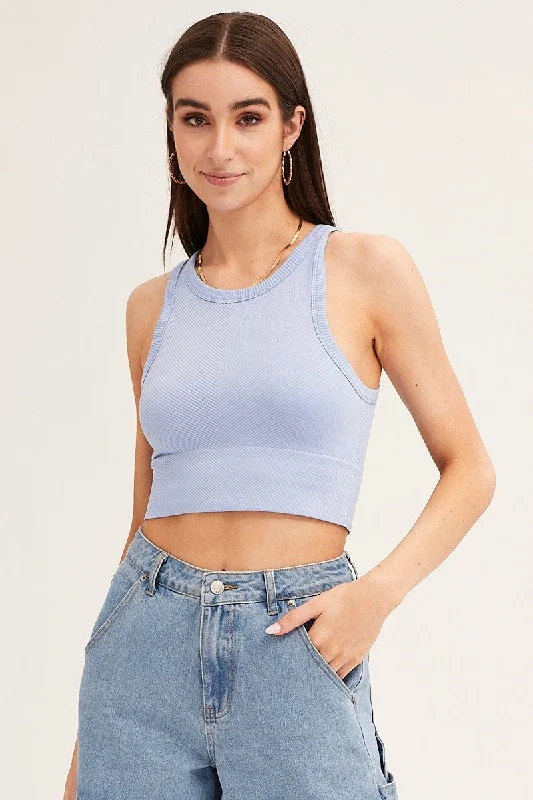 Sky Blue Tank Top Sleeveless Crew Neck Seamless