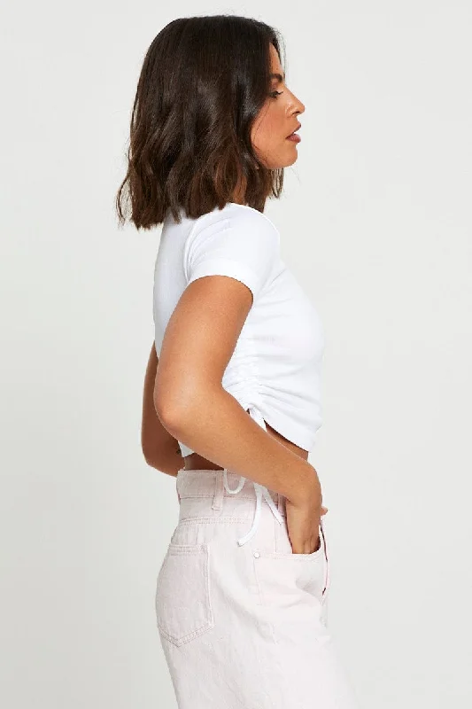 White T Shirt Short Sleeve Crop Crew Neck