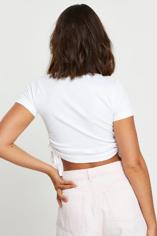 White T Shirt Short Sleeve Crop Crew Neck