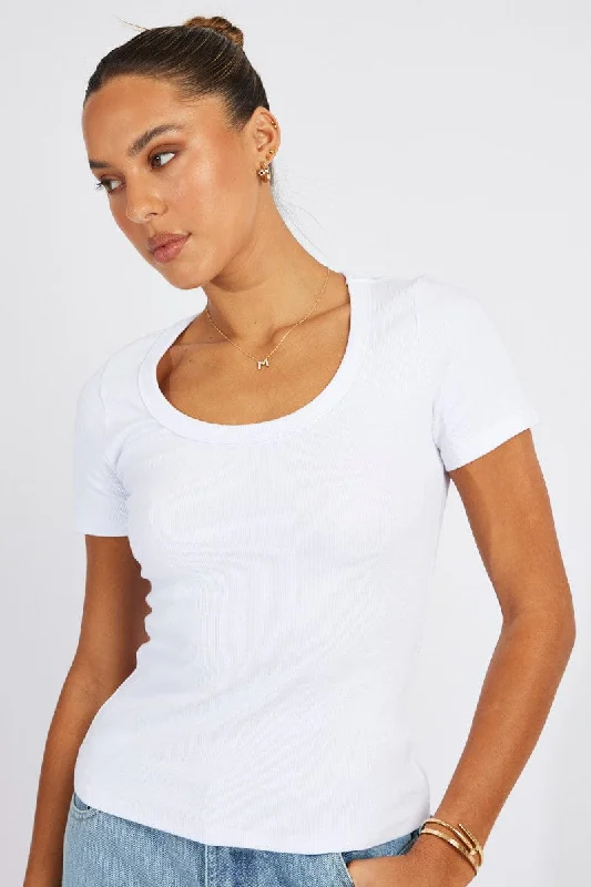 White T shirt Short sleeve Scoop Neck