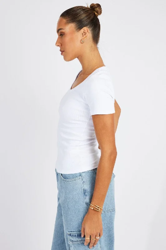 White T shirt Short sleeve Scoop Neck