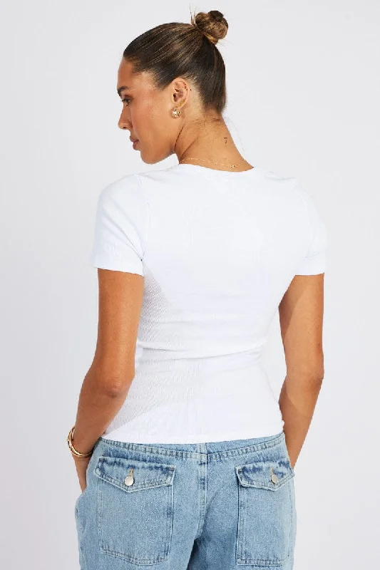 White T shirt Short sleeve Scoop Neck