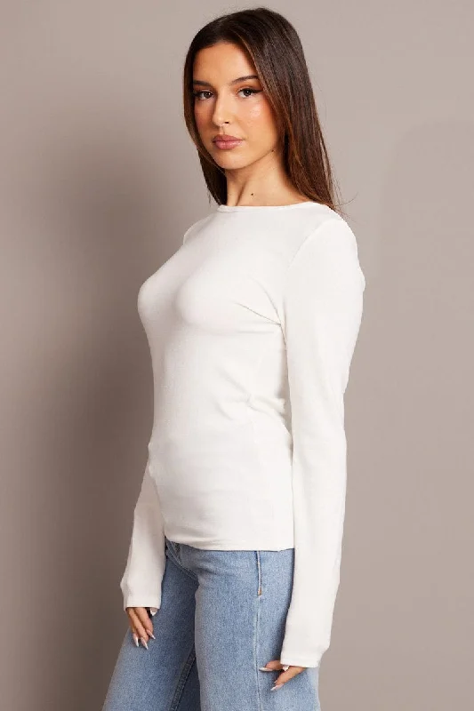 White Top Long Sleeve Crew Neck