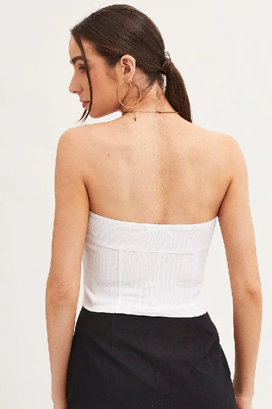 White Tube Top Bandeau Panel Detail Rib Strapless