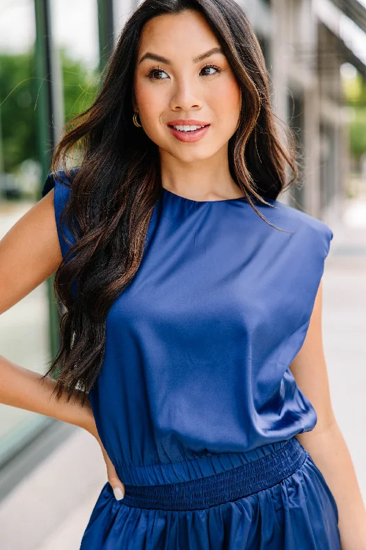 Always On Time Navy Blue Satin Tank