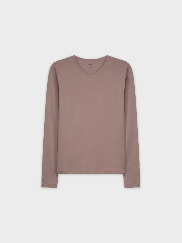 BASIC HIGH V TEE LS-DUSTY MAUVE