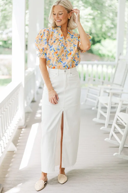 Being Your Best Peach Orange Floral Blouse