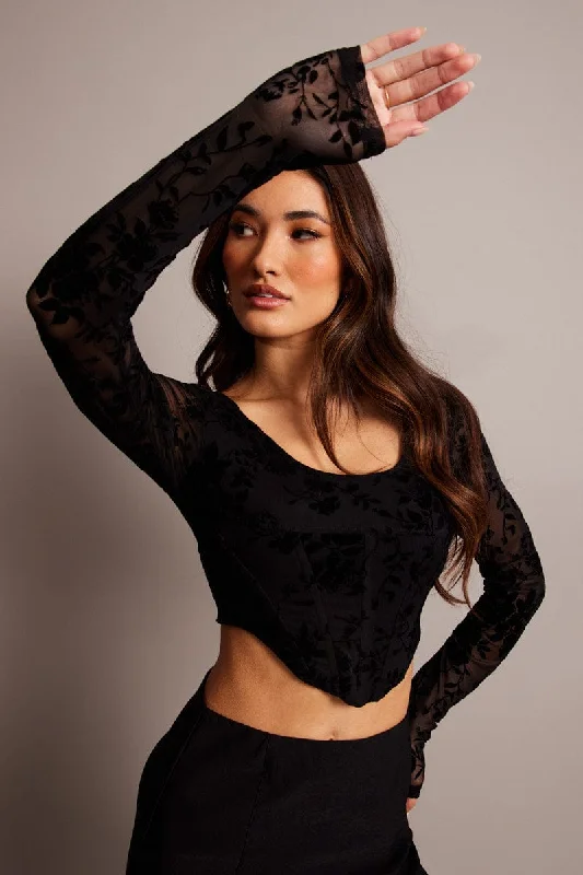 Black Corset Top Long Sleeve