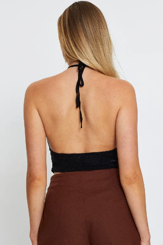 Black Crop Top Halter Tie Up