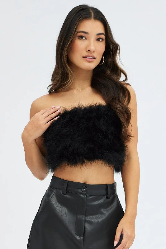 Black Feather Bandeau Top