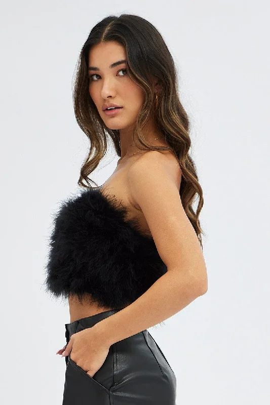 Black Feather Bandeau Top