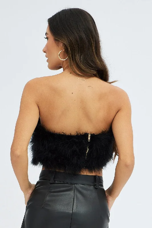 Black Feather Bandeau Top