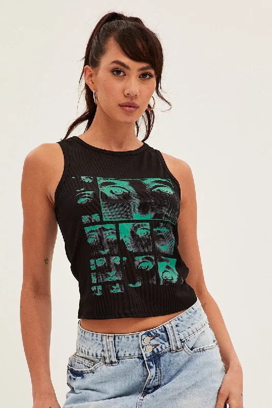 Black Graphic Crop Top