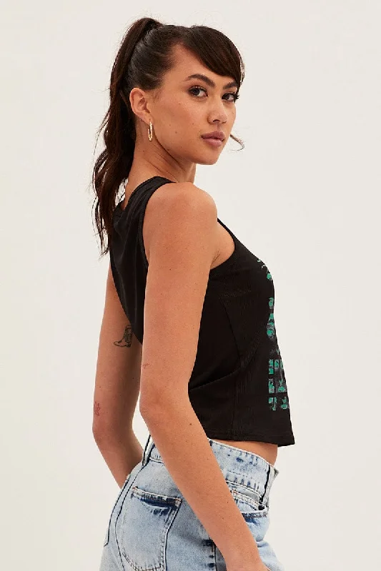 Black Graphic Crop Top