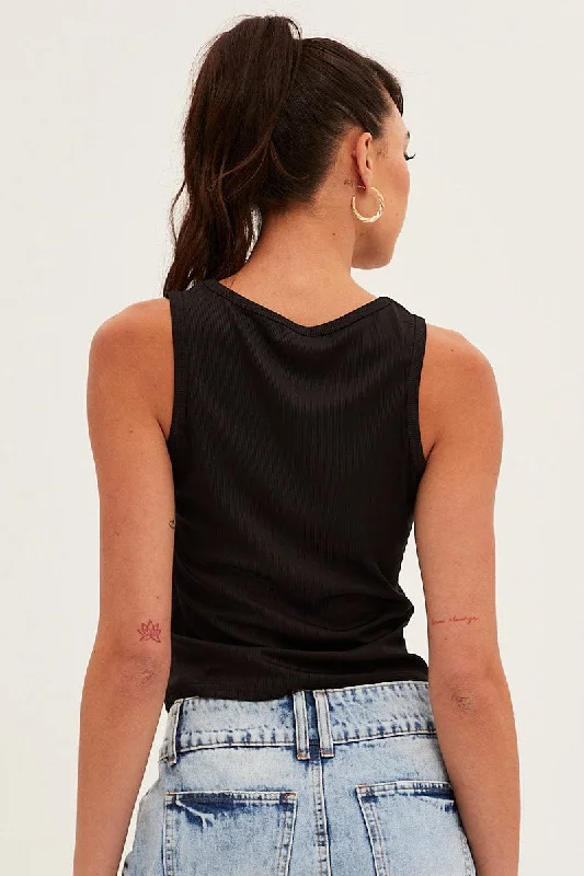 Black Graphic Crop Top