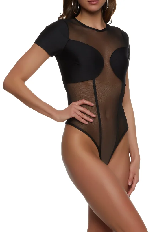 Mesh Short Sleeve Corset Bodysuit