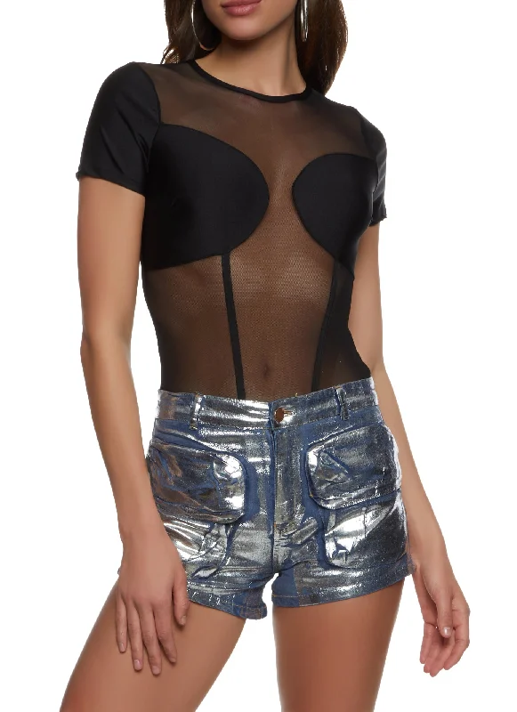 Mesh Short Sleeve Corset Bodysuit