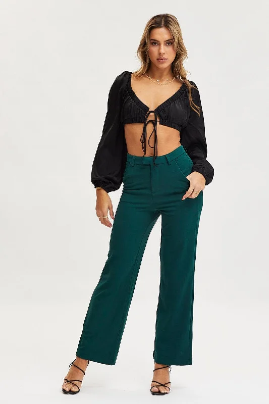 Black Tie Up Top Long Sleeve Crop