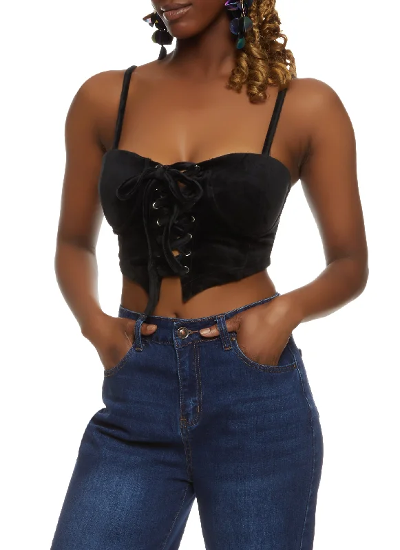 Velour Lace Up Bustier Top