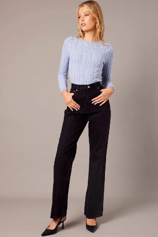 Blue Cable Knit Top Long Sleeve