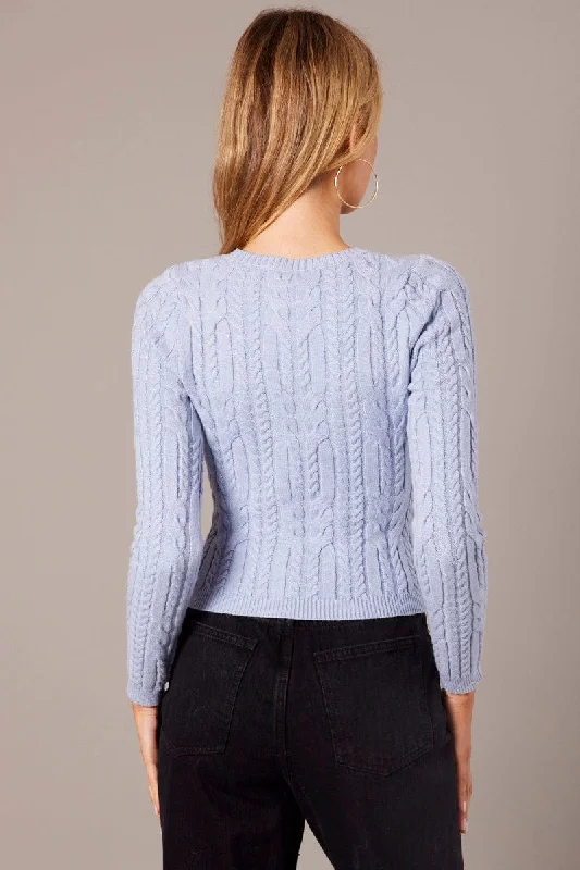 Blue Cable Knit Top Long Sleeve