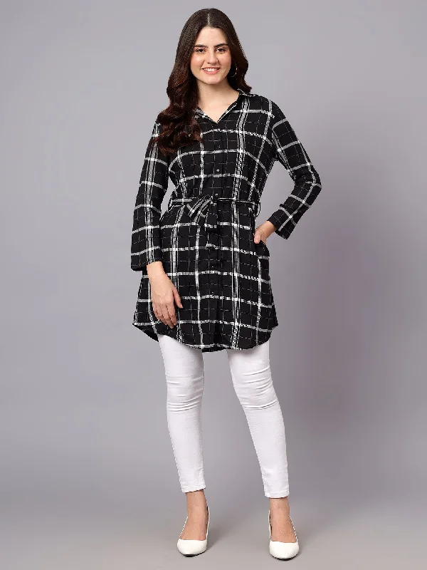 Cantabil Women's Black Checkered Full Sleeves Tunic