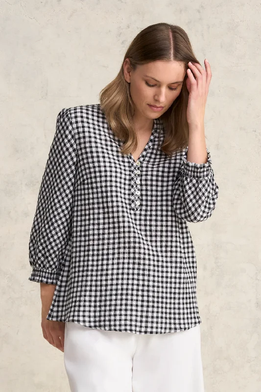 Cotton Gingham Blouse - Black & White Gingham