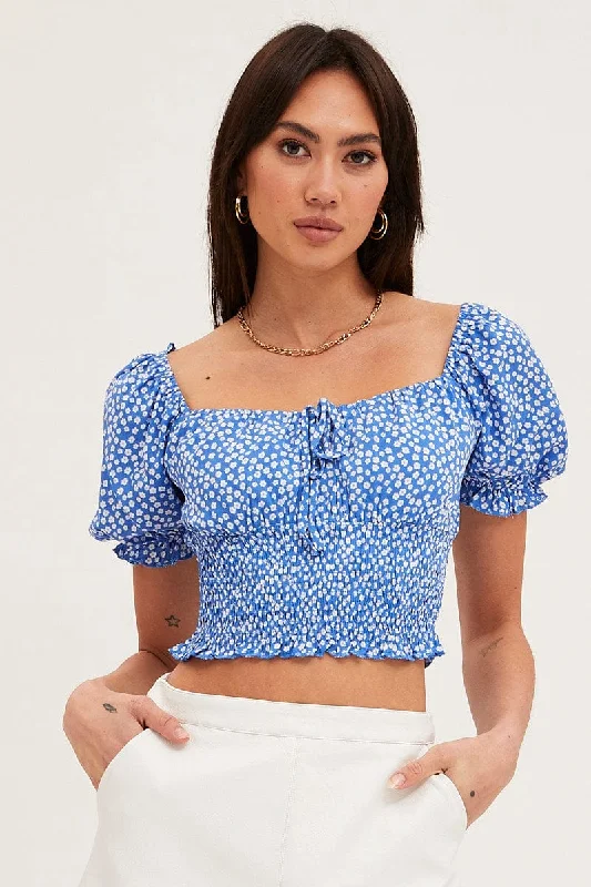 Ditsy Print Crop Top Short Sleeve