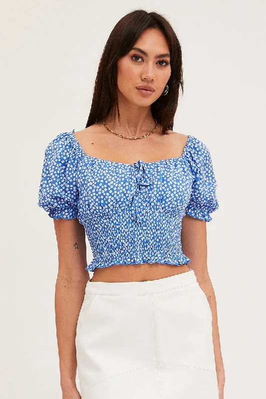 Ditsy Print Crop Top Short Sleeve