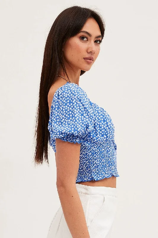 Ditsy Print Crop Top Short Sleeve