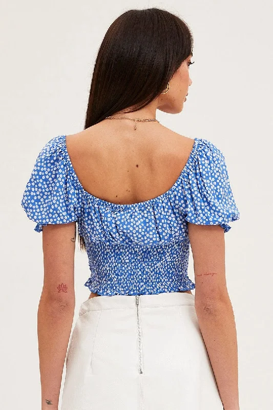 Ditsy Print Crop Top Short Sleeve