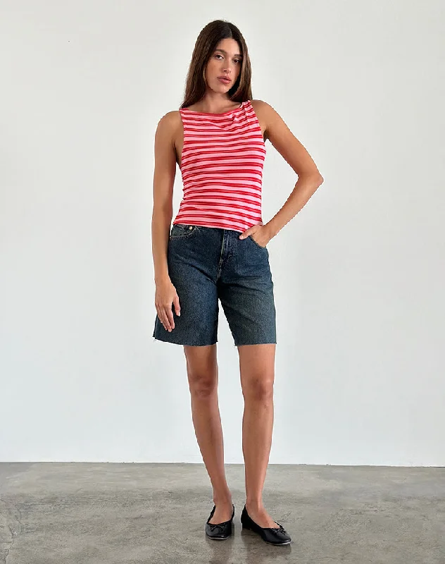 Dudley Vest Top in Pink and Red Stripe