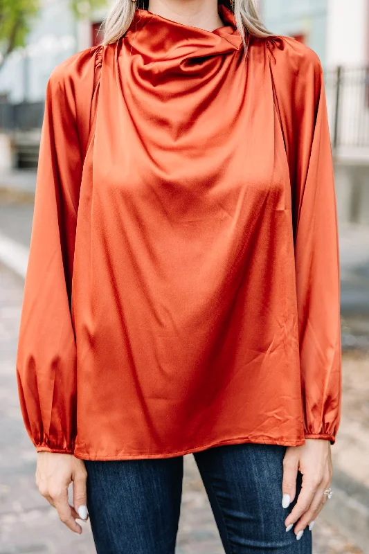 Embrace The Joy Rust Orange Satin Blouse