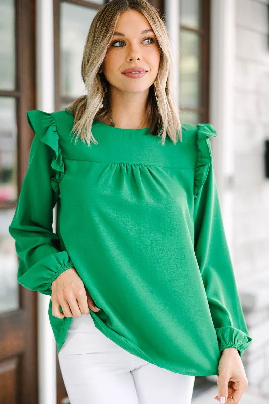 Feeling Important Kelly Green Ruffled Blouse