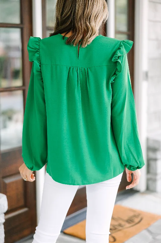 Feeling Important Kelly Green Ruffled Blouse